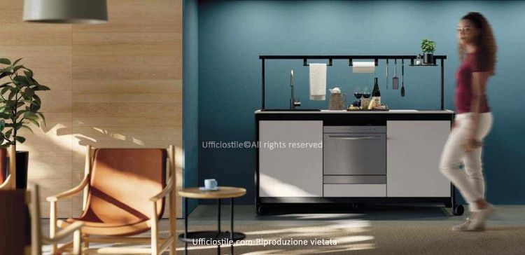 Immagine di Cucina compatta su ruote con lavastoviglie, piano a induzione e lavello