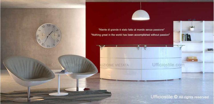 Immagine di Bancone ufficio reception curvo 60° laccato bianco