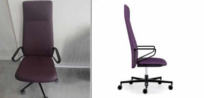 Seduta direzionale fine esposizione con schienale alto, braccioli in alluminio, base a 5 razze in alluminio nero con ruote, elevazione a gas, meccanismo sincronizzato a 3 posizioni e rivestimento Magnum cat. F colore T5B5.