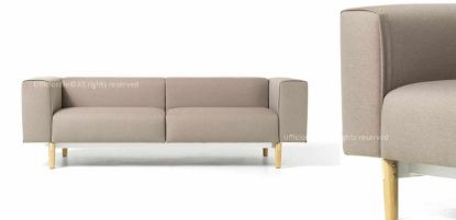 Divano 2/3 posti per area attesa e lounge con struttura interna in legno multistrato, base in metallo con piedini in faggio e rivestimento in tessuto Trevira CS