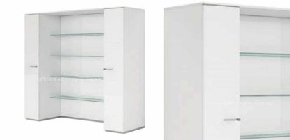 Boiserie per ufficio Ufficiostile larga 270 cm con armadi contenitori integrati, profili in alluminio anodizzato, mensole in vetro temprato acidato e pannelli in melaminico, codice prodotto ITDV50009.