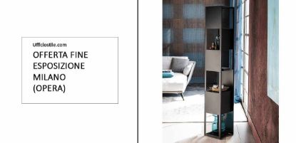 Libreria in acciaio verniciato nero con struttura compatta, altezza 185 cm e portata massima dei ripiani di 7 kg ciascuno, soluzione Made in Italy fine esposizione per uffici, reception e ambienti professionali.
