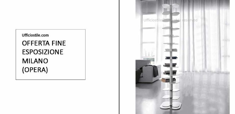 Libreria design bianca a 13 ripiani, realizzata in acciaio verniciato e dimensioni 36x36x181 cm, soluzione Made in Italy fine esposizione per uffici, reception e ambienti professionali.