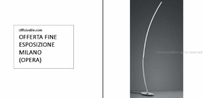 Lampada da terra curva in alluminio con tecnologia LED, interruttore a pedale, luce 3000K e potenza 11W, soluzione Made in Italy fine esposizione per uffici, reception e ambienti professionali.