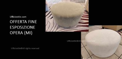 Coppia di pouf imbottiti fine esposizione, con diametri Ø55 cm e Ø87 cm e altezza 32 cm, ideali per aree attesa, lounge, reception e spazi professionali.