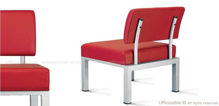 Poltrona attesa ufficio Mod imbottita con struttura metallica a sezione quadrata, sedile in multistrato di legno imbottito con resina poliuretanica espansa indeformabile ad alta densità e rivestimento in cotone 60% e poliestere 40%, Made in Italy.