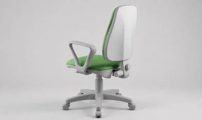 Poltrona operativa Eliteco con scocche grigie, braccioli fissi, schienale regolabile in altezza, meccanismo oscillante, base a 5 razze in polipropilene, elevazione a gas e rivestimento in tessuto poliestere ignifugo.