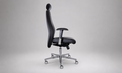 Poltrona direzionale con braccioli regolabili, sedile in memory foam, schienale regolabile in altezza, meccanismo sincronizzato sedile-schienale, base a 5 razze in alluminio lucido con ruote e rivestimento tecnico.