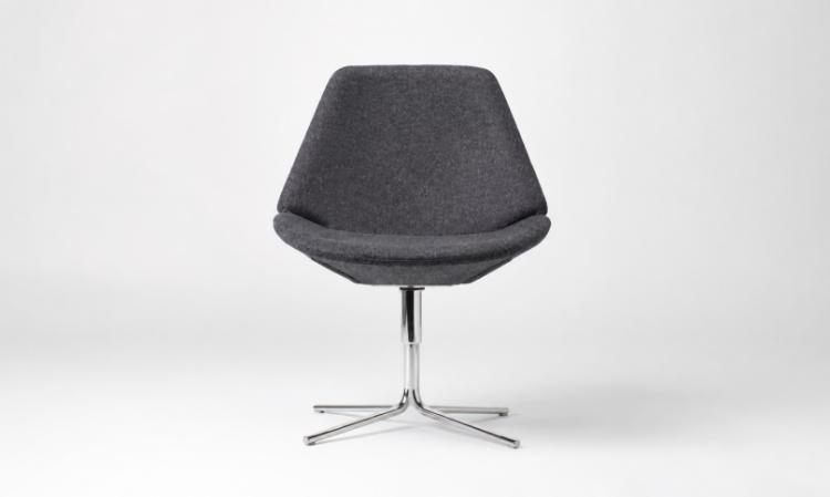Poltroncina per ufficio girevole Ufficiostile con scocca in poliuretano rigido TECH, seduta imbottita, telaio in tubolare d'acciaio, elevazione a gas e rivestimento in tessuto ignifugo Trevira CS, codice prodotto ITDMEO04.