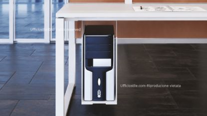 Porta CPU sospeso in metallo da fissare sotto il piano della scrivania, progettato per mantenere il computer sollevato da terra, liberare spazio nella postazione, proteggere il case e facilitare la pulizia del pavimento.