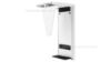 Supporto per CPU Thin Line dal design sottile per postazioni operative professionali, regolabile in larghezza da 20 a 95 mm e in altezza da 166 a 310 mm, con fissaggio al piano di lavoro, portata massima di 15 kg e finiture disponibili bianco, nero e argento.