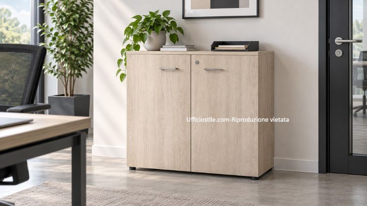 Picture of bookcase office 02 doors battenti cm.90x45 Oak